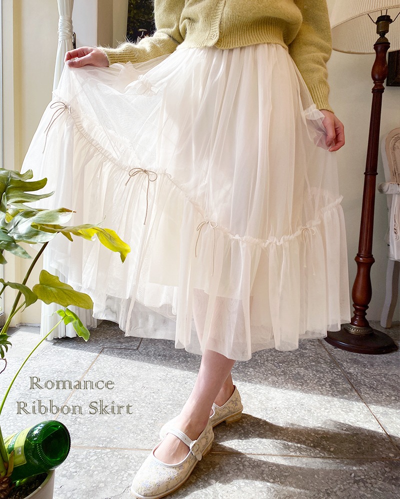 로망스 매듭리본 스커트 (두겹 샤) Romance Ribbon Skirt