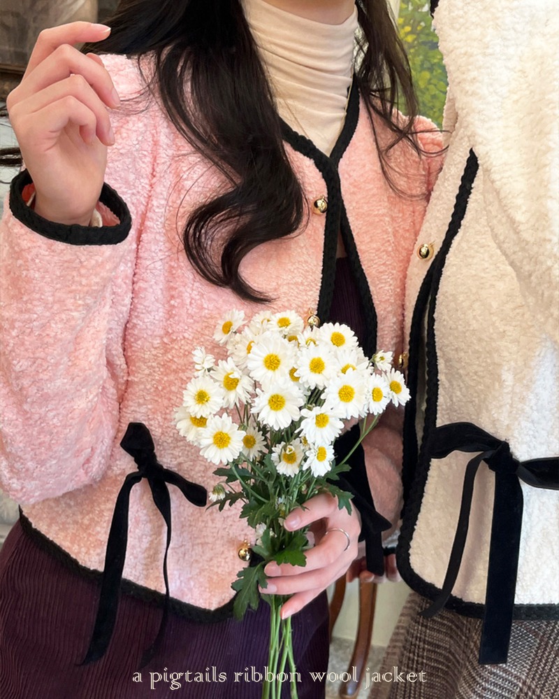양갈래 리본 울자켓(아이보리,핑크) a pigtails ribbon wool jacket