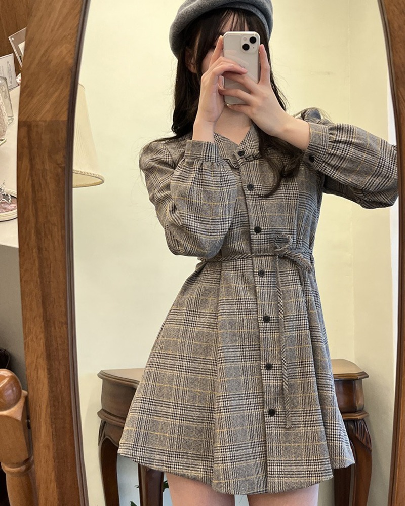(레드컬러단독) 마틸다 모직 체크원피스 (옐로우,레드) Matilda wool checkered dress